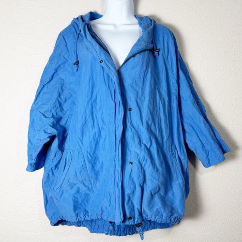 eileen fisher | oversized Regenjacke blau Dolmanärmel Kapuze Damen Gr. L