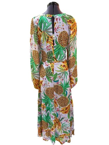 Maxi Vestido Farm Rio Piña Lila Viscosa Cuello en V Mangas Globo Talla M - Imagen 4 de 12
