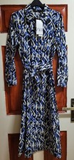 ZARA PRINTED MIDI COLLARED SHIRT DRESS WITH BELT. BLUE / BLACK. SIZE LARGE BNWT