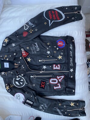 Moschino 20 Yrs Aniversary Mens Black Leather Biker Jacket 44 Uk UK