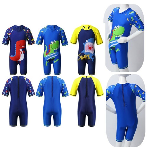 Girls Swimwear Boy One-piece Rash Guard Bathing Suit Zippered Swimsuit+Cap Sets - Picture 2 of 61
