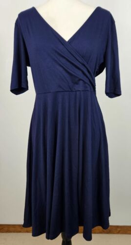 Oxiuly Womens Casual Dress Criss-Cross V-Neck Flare Midi Summer Dress Blue Large - Picture 3 of 13