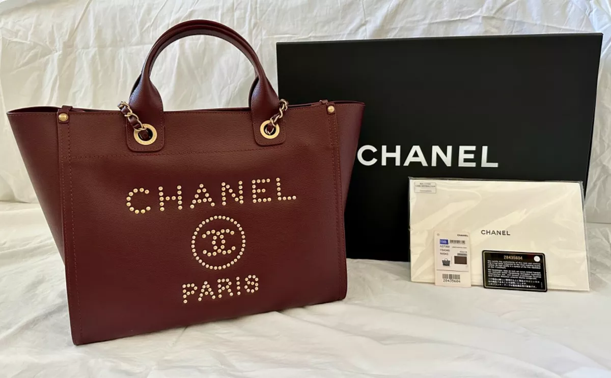 Chanel Deauville Tote, Burgundy, Leather, Mint Condition