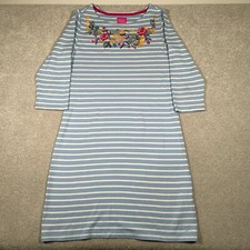 Joules Riviera Embroidered Light Blue Striped 3/4 Sleeve T Shirt Dress Uk 12