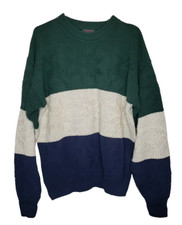 Vintage Bass Mens Large Snowflake Reindeer Stripe Made In USA Cotton Sweater