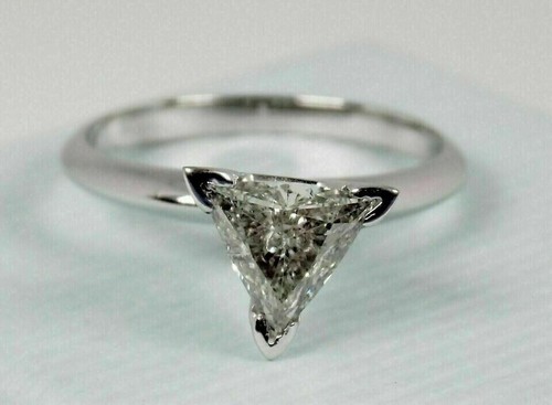 Trillion Cut Lab Created Diamond Women Wedding Pretty Ring 14K White Gold Plated - Picture 2 of 4