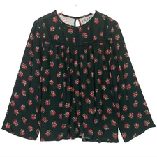 Loft floral romantic boho peasant blouse dark forest green size medium m