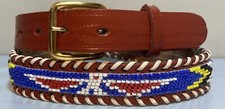 Native American Style Belt Cowhide Leather Hand-Beaded Sz28-30 1  wide VGUC