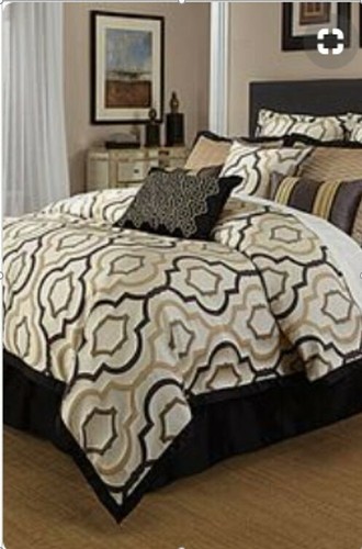 4 Pc Veratex "Rialto" Comforter Set ~ Gold Black Taupe ~ King 110" x 96" **NEW** - Picture 1 of 4