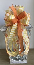 10" Handmade Orange Yellow White Spring Wired Wreath Bow - Orange Slices