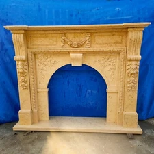 Hand Carved Egyptian Cream marble Fireplace Mantel