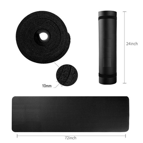 Extra Thick 10mm Exercise Yoga Pilates Mat Gym Fitness NBR 72"x 24" w/ Bag Strap - Picture 2 of 16