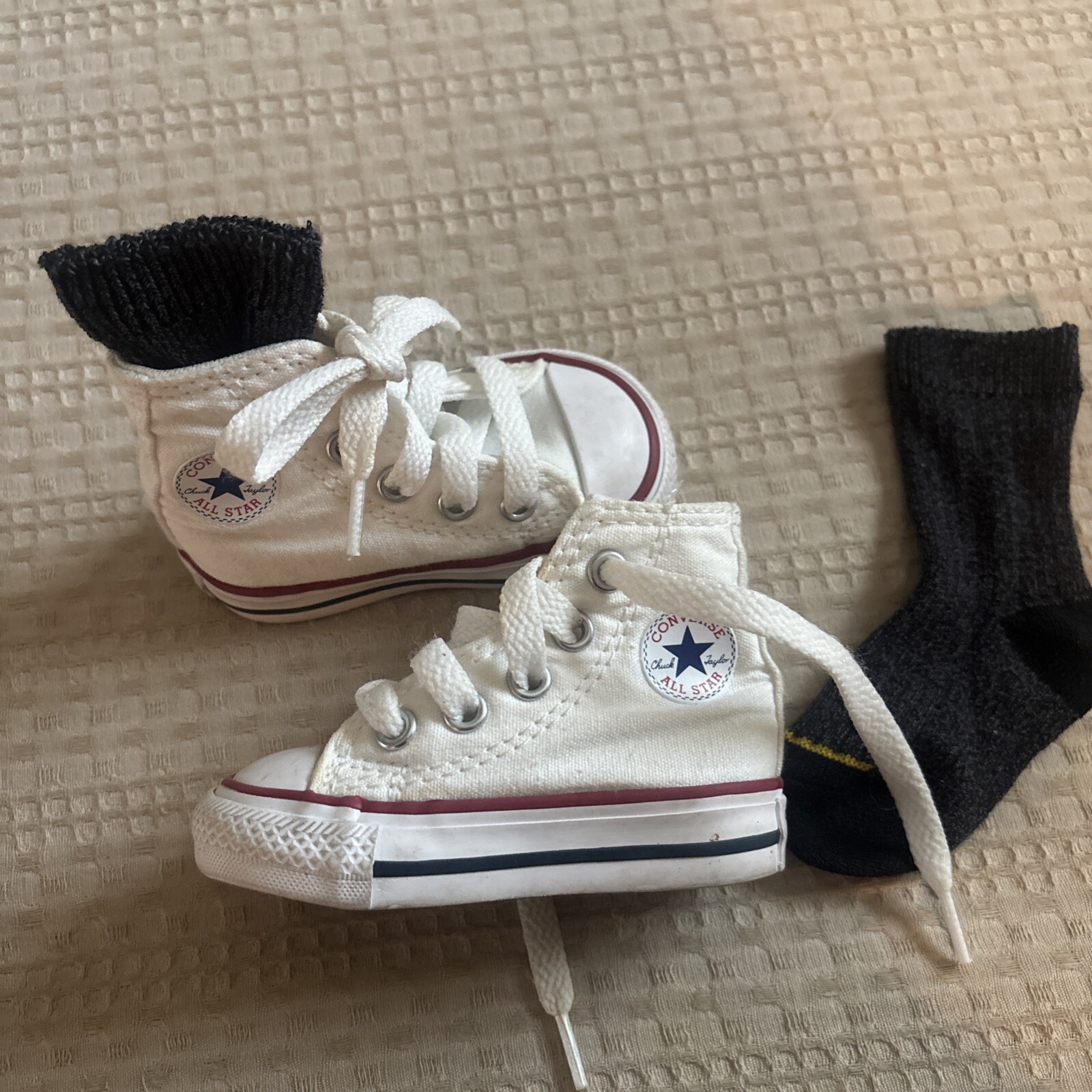 PONY Sneaker bambino Converse prima stella bianca suola morbida culla classica deambulatore taglia 2