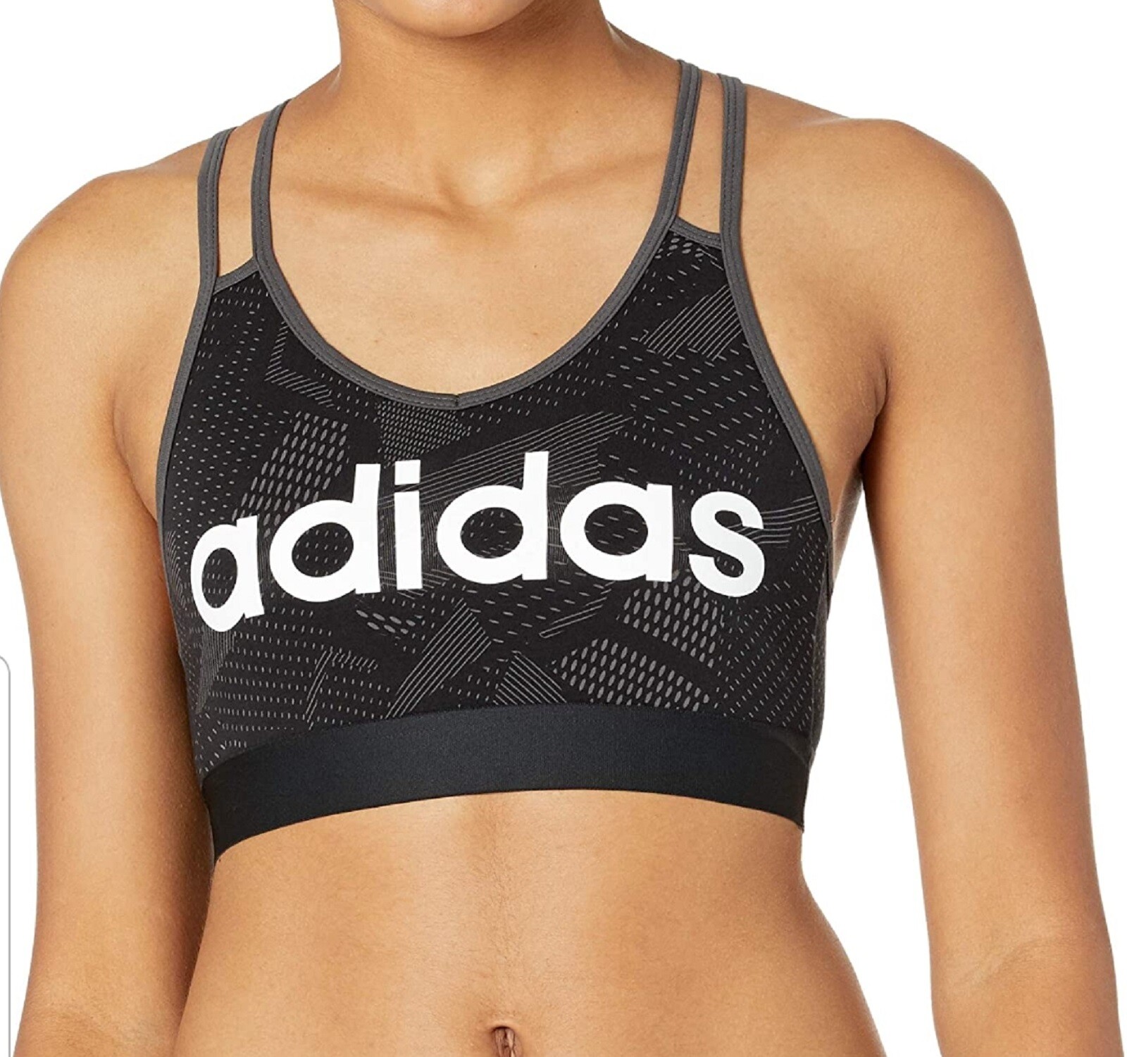 спортивный бюстгальтер adidas Womens Sz XS Essentials с принтом по всему телу - Черный