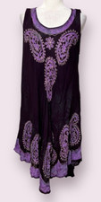 S.R. Fashion Purple Black Boho Sleeveless Dress Free Size Embroidered Paisley