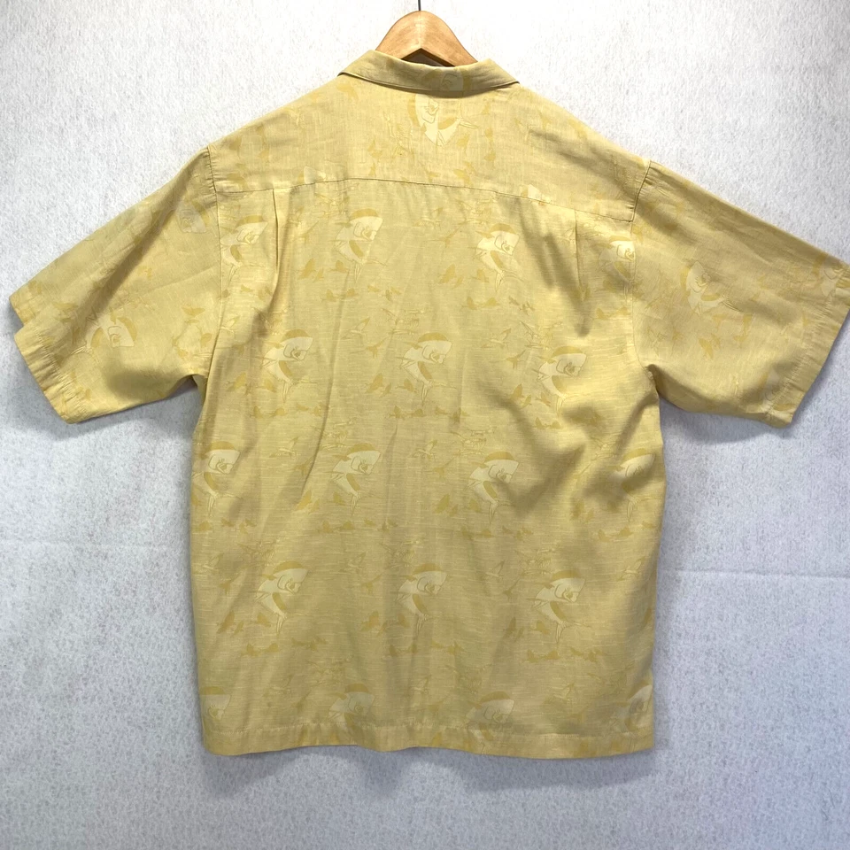 Guy Harvey Shirt Mens 2XL Yellow Camp Loop Collar Bluewater Embossed Beachwear - Image 4 of 4