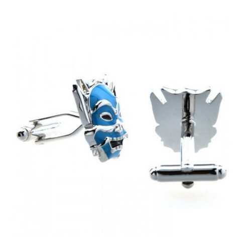 SAMURAI MASKE MANSCHETTENKNÖPFE Oni Mempo Teufel Dämon japanischer Krieger blau mit Geschenktüte - Bild 3 von 4