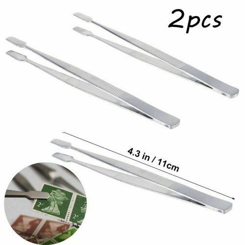 2PCS philately tweezer collector Silver Stainless Steel Plated Philately - Afbeelding 1 van 9