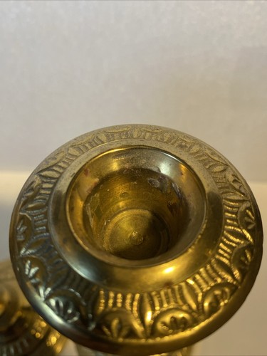 Brass Candlestick Holders Ornate Heavy Mid Century Hollywood Regency 8" (2) - Picture 10 of 11