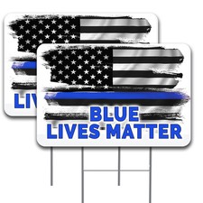 Blue Lives Matter 2 Pack Double-Sided Yard Sign 16" x 24" with Metal Stakes Mad