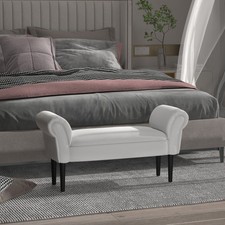 HOMCOM Small Bench, Upholstered Window Seat with Armrests, Greyish Refurbished