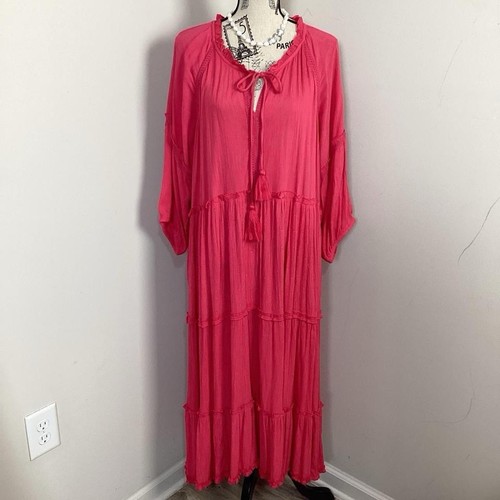 Süßes Magnolia Bohemian Maxi Stufen Tie Front LS Kleid Größe XXL Neu mit Etikett