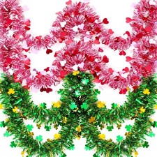 52ft Valentines  St Patricks Day Decorations Tinsel Garland Red Pink Heart G...