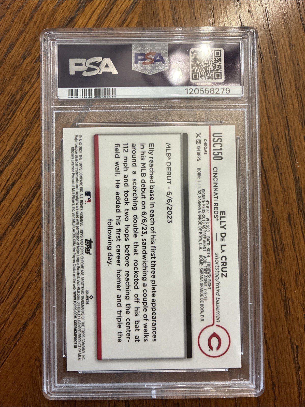 2024 Topps Chrome UPD Elly De La Cruz Blue/Green Lava Lamp #USC150 RC/125 PSA 9 view 2
