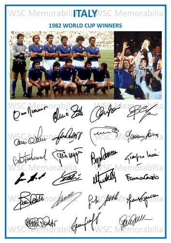 12721. Italy World Cup 1982 Signed Team Picture Sheet (PRINTED AUTOGRAPHS - A4)