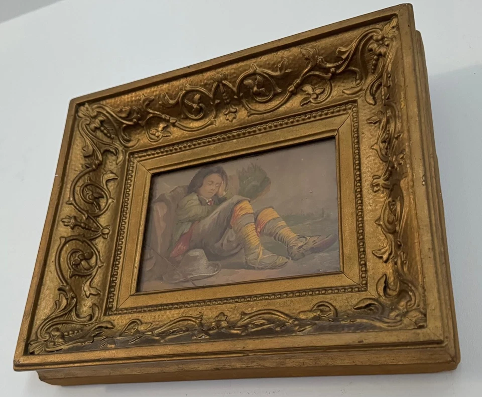 Antique print /engraving young boy sleeping framed gilded frame - Image 3 of 4