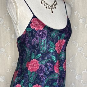 VTG Mystique Intimates Multicolored Floral/Paisley Bias Cut Slip Dress Large 38B