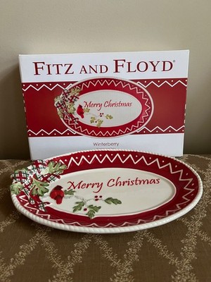 Fitz & Floyd MERRY CHRISTMAS Winterberry Sentiment Tray NIB
