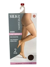 Silk Impressions Sheer Light Support Tights Size Medium Coffee Bean 2 Pair NEW