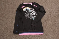 Heatherette Shirt Womens Large Black Rainbow Star Graphic Long Sleeve Tunic Top