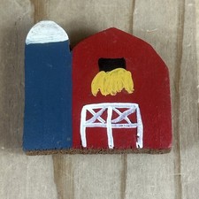 Barn And Silo Fridge Magnet Hand Painted Wood  2” Farm Life Country