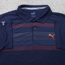 Puma Polo Shirt Mens Medium Blue/Orange Golf Dry Cell Poly Stretch Short Sleeve
