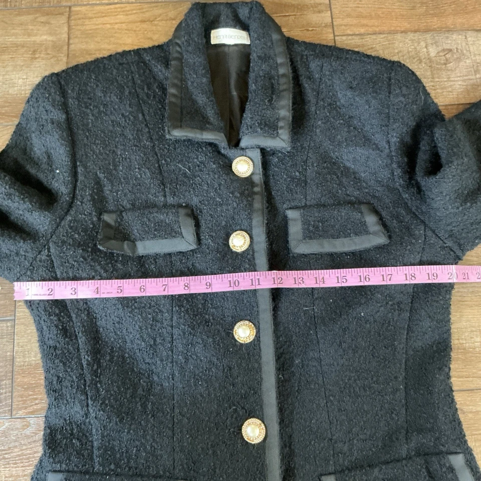 Chaqueta Blazer De Colección Henri Bendel Para Mujer Negra Lana Boucle Talla 14 Hecha en EE. UU. #51118 Foto 3 de 4