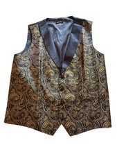 Tuxedo Waistcoat Mens Size 3XL Black Gold Paisley Formal Vest Adjustable EUC