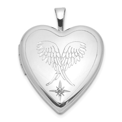 Sterling Silber rhodiniert Diamant Flügel 20 mm Herz Medaillon