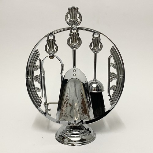 Vintage ART DECO 30s Chrome Circle FIRE TOOL SET STAND Complete Antique