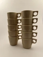 DALLASWARE Vintage MCM Tan Melamine Cups, Mugs, Stackable, Set of 10, USA Made