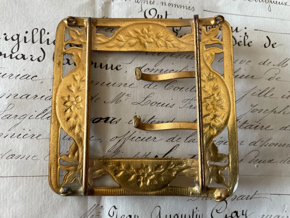 Antigua faja decorativa francesa eduardiana de metal dorado/hebilla de cinturón principios de 1900 Foto 3 de 4