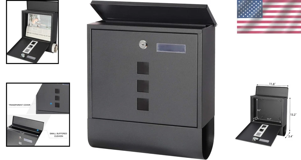 Rust-Proof Black Mailbox with Key Lock and Large Capacity for Secure Storage - Image 2 of 4