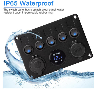 5 Gang 12V 24V BLAU LED Lichtschalter Bedienfeld Wasserdicht Camper Boot Wohnmobil Auto