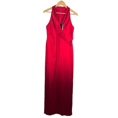 Lauren Ralph Lauren Pleated Satin Charmeuse Halter Gown red cocktail sz 6P  | eBay