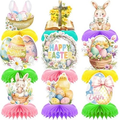 Easter Centerpieces for Tables Decorations, 9 Pcs Happy Easter Honeycomb 