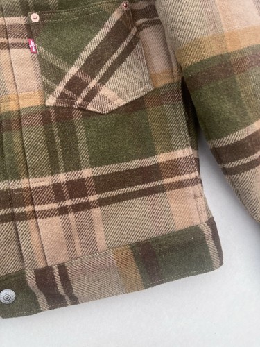 Levi’s Premium Sherpa Lined Brown Green Patterned Chore Trucker Jacket - XS - Picture 5 of 20