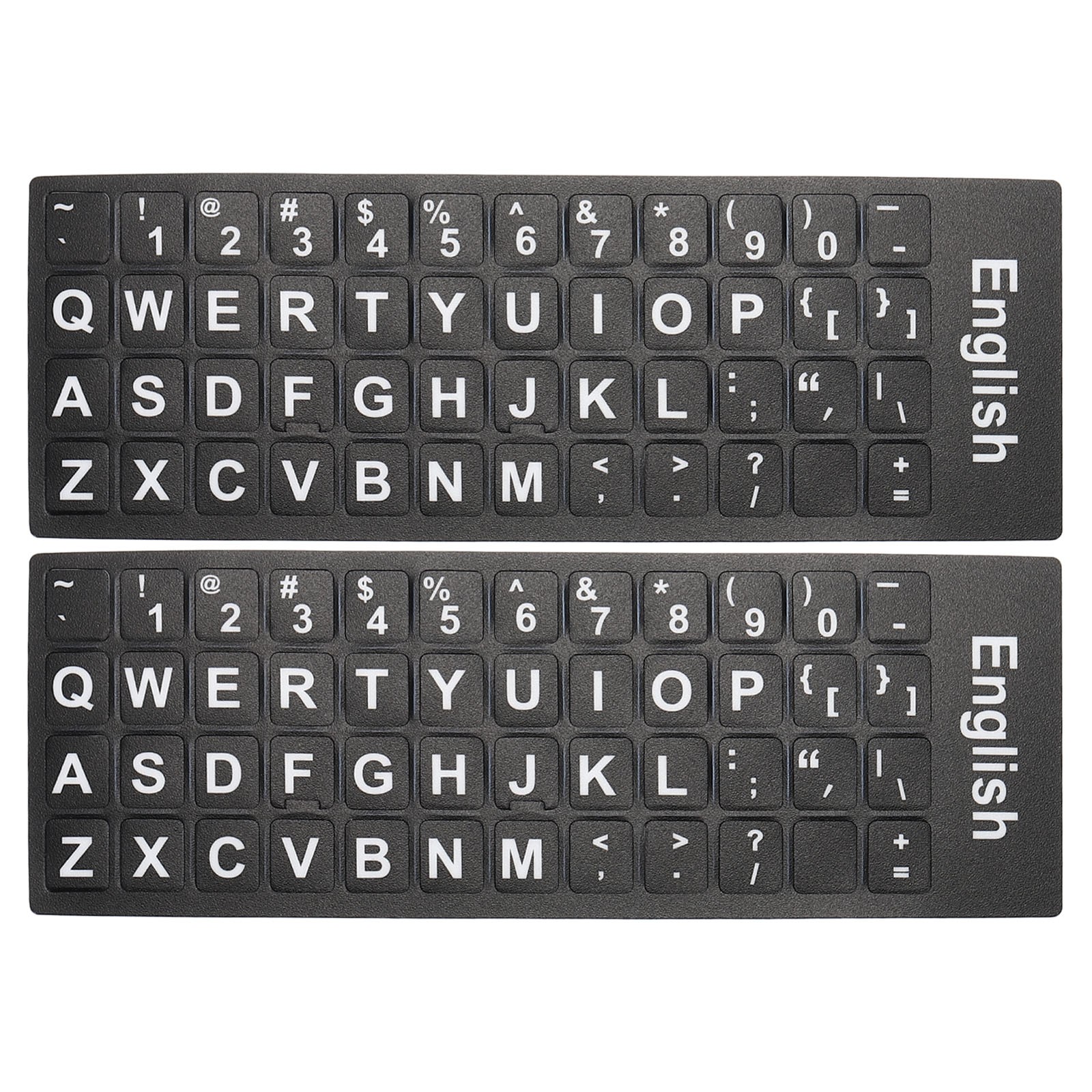 2 x English Keyboard Stickers Cover Frosted Black Background White Lettering