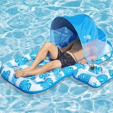 Inflatable Pool Float with UPF 50 Sunshade Canopy,Extra Large Pool Lounger F...