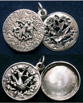 St Michael & Dove Silver Metal Pendant Locket Scrolled Filigree Vintage Rare 